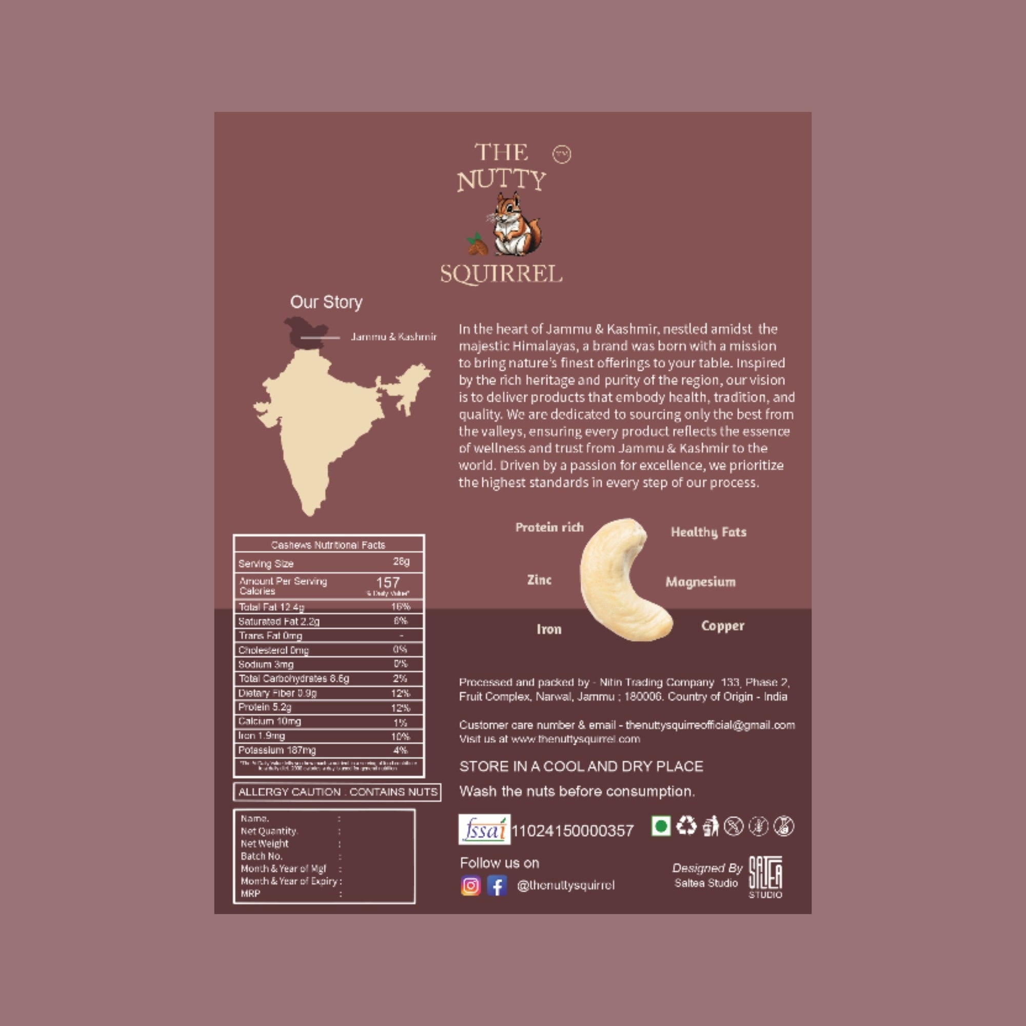 The Nutty Squirrel Cashews, Pure and Premium, Protein Rich, 250g