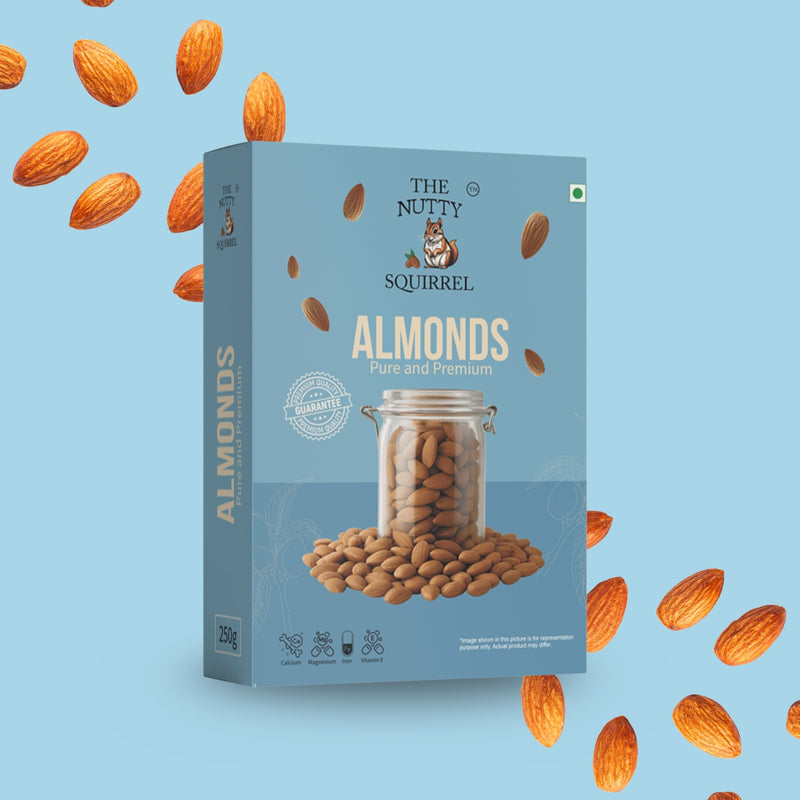 The Nutty Squirrel Almonds Pure and Premium, Protein Rich, Calcium, Iron, Vitamin E, 250g